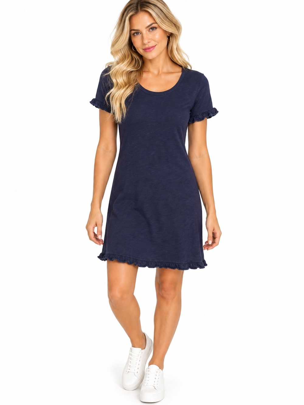 Boden Size 6L Navy Ruffle Hem Short Sleeve Dress